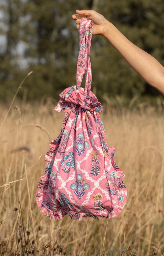Block Print Frill Tote Bag Pink Ireland