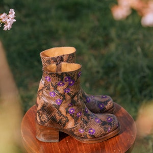 Chunky Boots with Embroidered Daisies