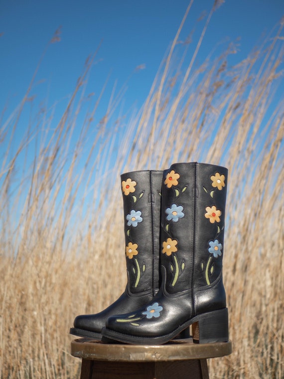 Flower Boots Black - Etsy Norway