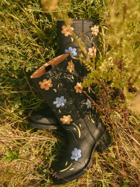 Flower Boots Black - Etsy