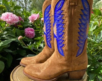 Brown Suede Eagle Blue Purple Boots