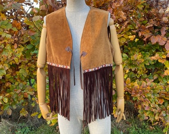 Fringed Leather Western Vest Waistcoat