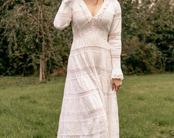 Vintage Authentic Traditional 1970's Mexican Wedding Maxi Dress