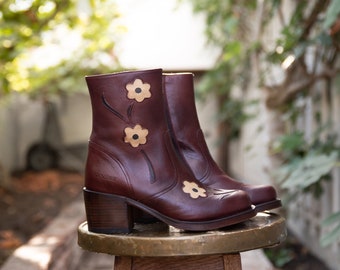 Flower Ankle Boots in Dark Brown
