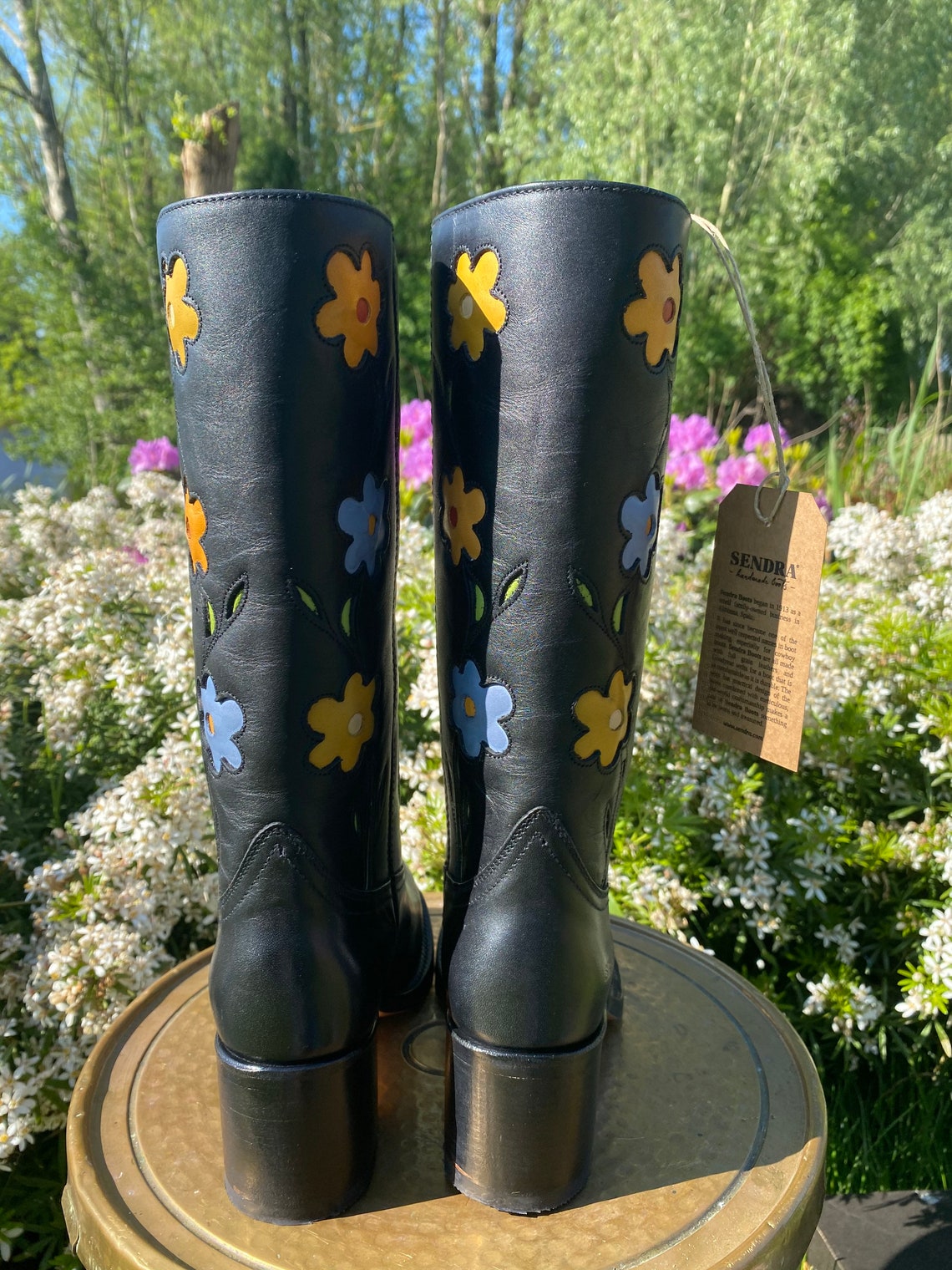 silver blossom boot for women in black