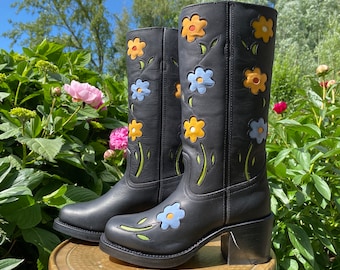 Flower Boots Black - Etsy