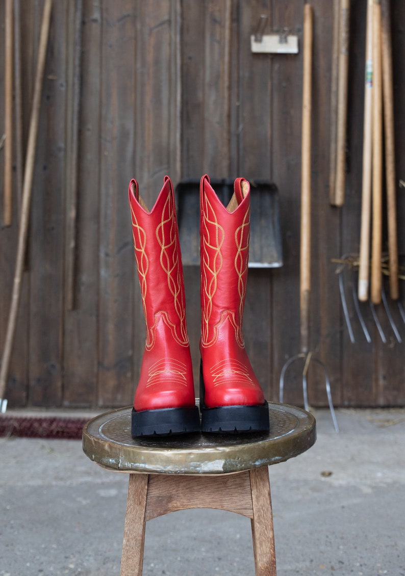 Boot Stool Platform Boots Red - Etsy
