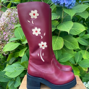 Platform Flower Boots Bordeaux - LIMITED EDITION