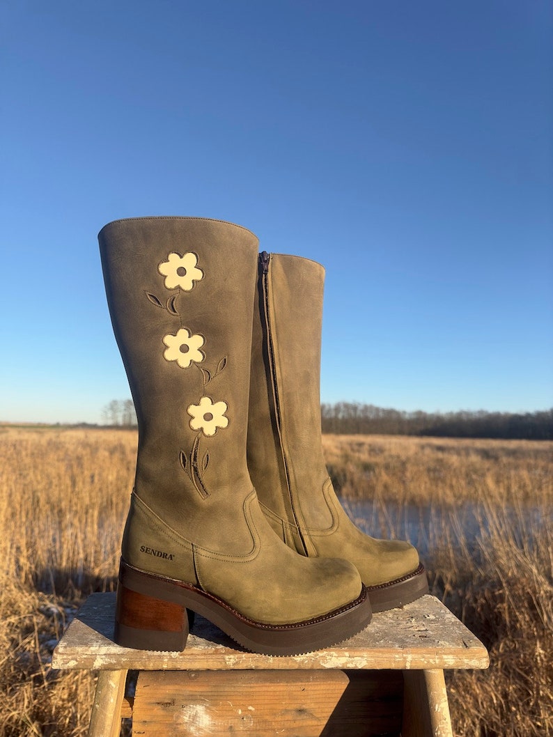 Platform Flower Boots Military Green image 3