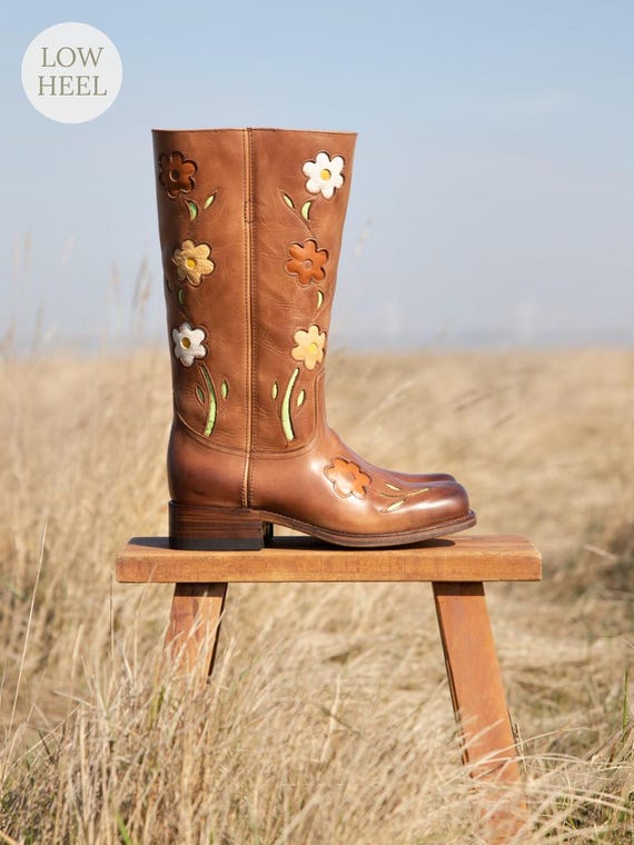 Flower Boots Hazel Brown - Wide Calf - Etsy
