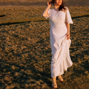 Vintage Authentic 1970s White Maxi Dress