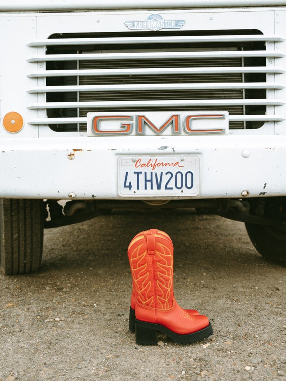 Vintage 70's PLATFORM Boots Darl Red Leather Rockstar 6US,  Canada