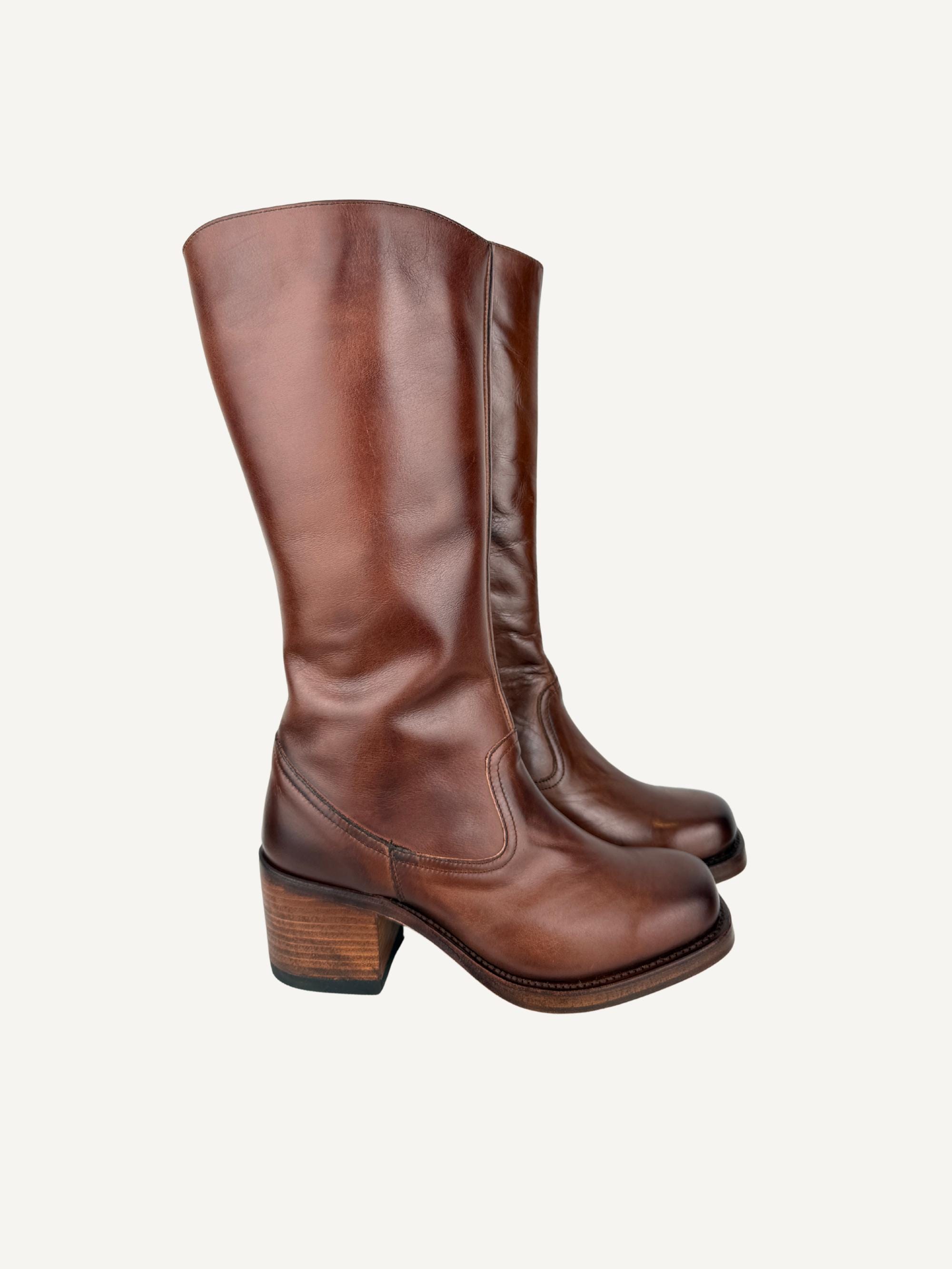 Bottes Frye Campus En Cuir Neuves - Taille 9 Femme, Marron Selle, Bout Carré, Talon Bloc, Style Années 80