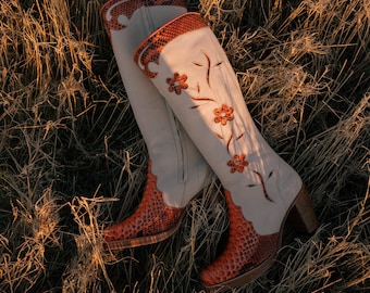 Floral Boots in Orange Python