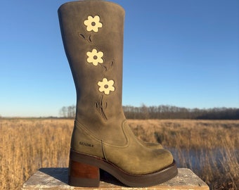 Platform Flower Boots Military Green