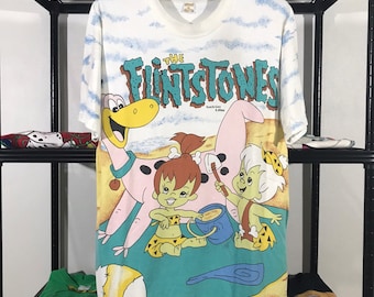 Vintage 90s Flintstones All Over Print T-Shirt, Made in Thailand