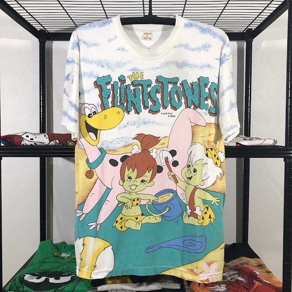 Vintage 90s Flintstones All Over Print T-shirt, Made in Thailand 