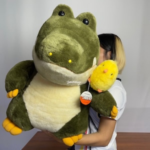 Vintage 1983s Crocodile and Baby chick Plush 23&quot; , Second hand , Stuffed animals , Crocodile plush , Baby chick plush , Cartoon japan , Gift