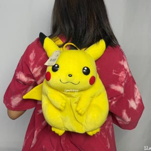 Vintage 1990s Pikachu Backpack Plush 10-12.5" , Stuffed toys , Stuffed doll , Smile Pikachu , Games , Anime , Cartoons , Gift , Second hand