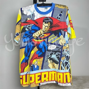 Rare!! Vintage 90s Cartoon Super Hero Shirt , Second hand , T-shirt ,  All Over Print , VTG 1990s , Tee  , Graphic Tees , Vintage Thailand