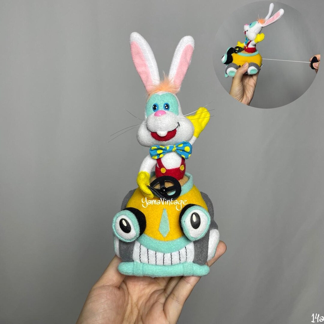 Vintage Cartoons White Rabbit and Car Benny Plush Pull String Vibrating ...