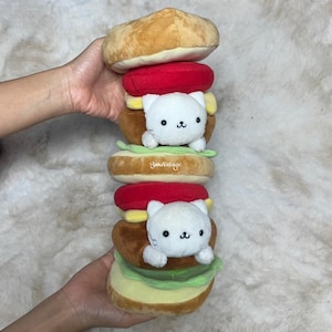 Vintage Japanese Cartoons Nyan Nyanko Burger Plush 13"  , Second hand , Cute cat , Cat plush , Mini plush , Stuffed animal , Gift for her