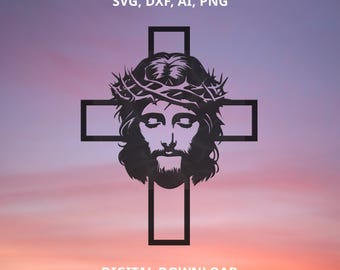 Jesus and Cross Laser Cut File, Jesus Cross SVG, Jesus SVG file for Cricut, Christian Wall Art Decor, Jesus on the Cross Wall Art, Jesus PNG
