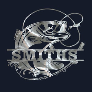 Pesca - Diseño de monogramas DXF y SVG - Pesca de lubina / Letrero de metal / Personalizado - Láser, CNC, Plasma, Chorro de agua