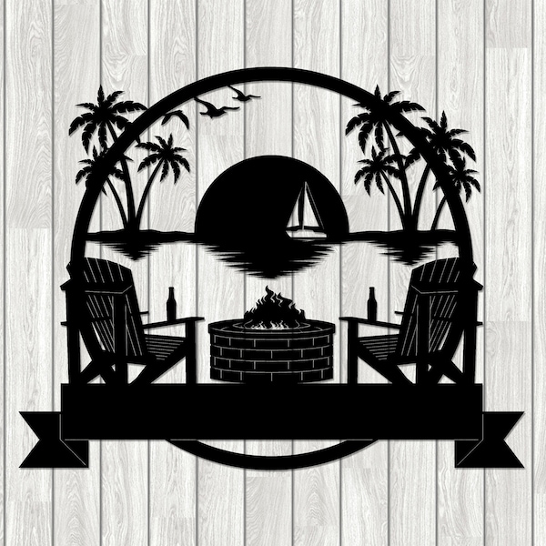 Beach Palm Chair Beer Monogram - DXF, SVG, Laser, CNC, Plasma, Waterjet