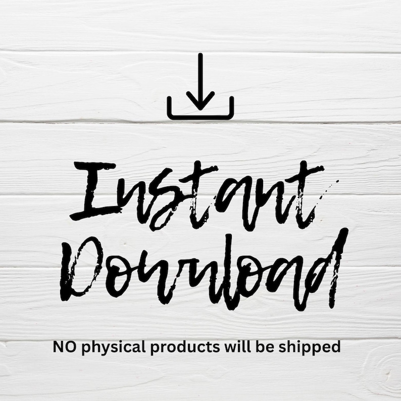 Puede incluir: Texto negro "Descarga instant&aacute;nea" con una flecha hacia abajo sobre un fondo de madera blanca. El texto "NO se enviar&aacute;n productos f&iacute;sicos" est&aacute; debajo del texto principal.