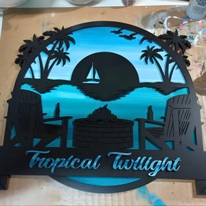 Sunset Beach SVG, Chairs On The Beach DXF File, Tropical Island Clipart, Beach Life svg, Summer Beach Chair Scene PNG, Palm Tree Monogram