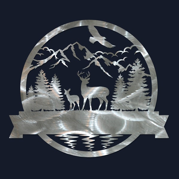 Wildlife, Mountain, Eagle and Deer Scenery - Monogram DXF and SVG design - Laser, CNC, Plasma, Waterjet