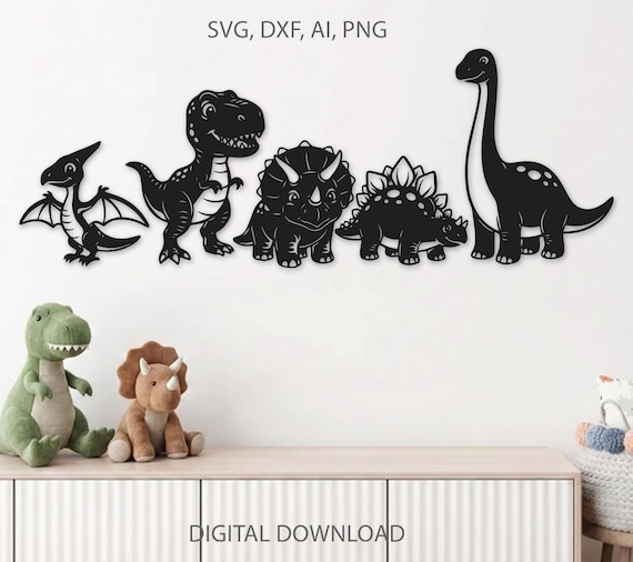 Dinosaur Silhouette SVG, Cute Baby Dinosaur SVG, Dino Cut Files, Dinosaur PNG, Dinosaur Vector, Dino Nursery Wall Art, Dinosaur Clipart