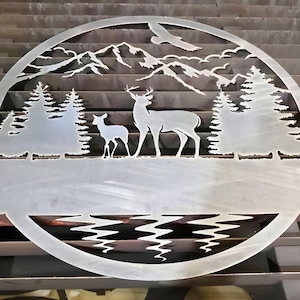 Deer Mountain Scene SVG, Monogram Laser Cut File, Mountain landscape DXF, Deer svg cut file, wildlife  dxf files plasma cnc, Wildlife svg