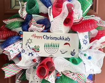 Chrismukkah Wreath, Interfaith Wreath, Hanukkah Decor, Mixed Faith Holiday Decorations, Christmas Hanukkah Wreath, United Family Wreath