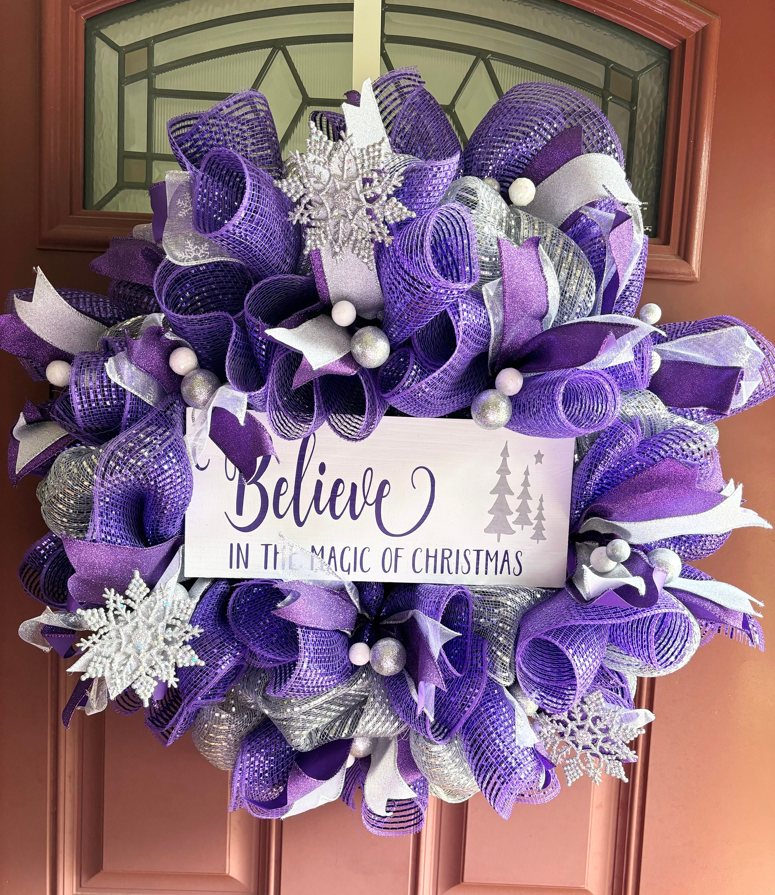 Purple and Silver Christmas Wreath, Purple Christmas Aesthetic  