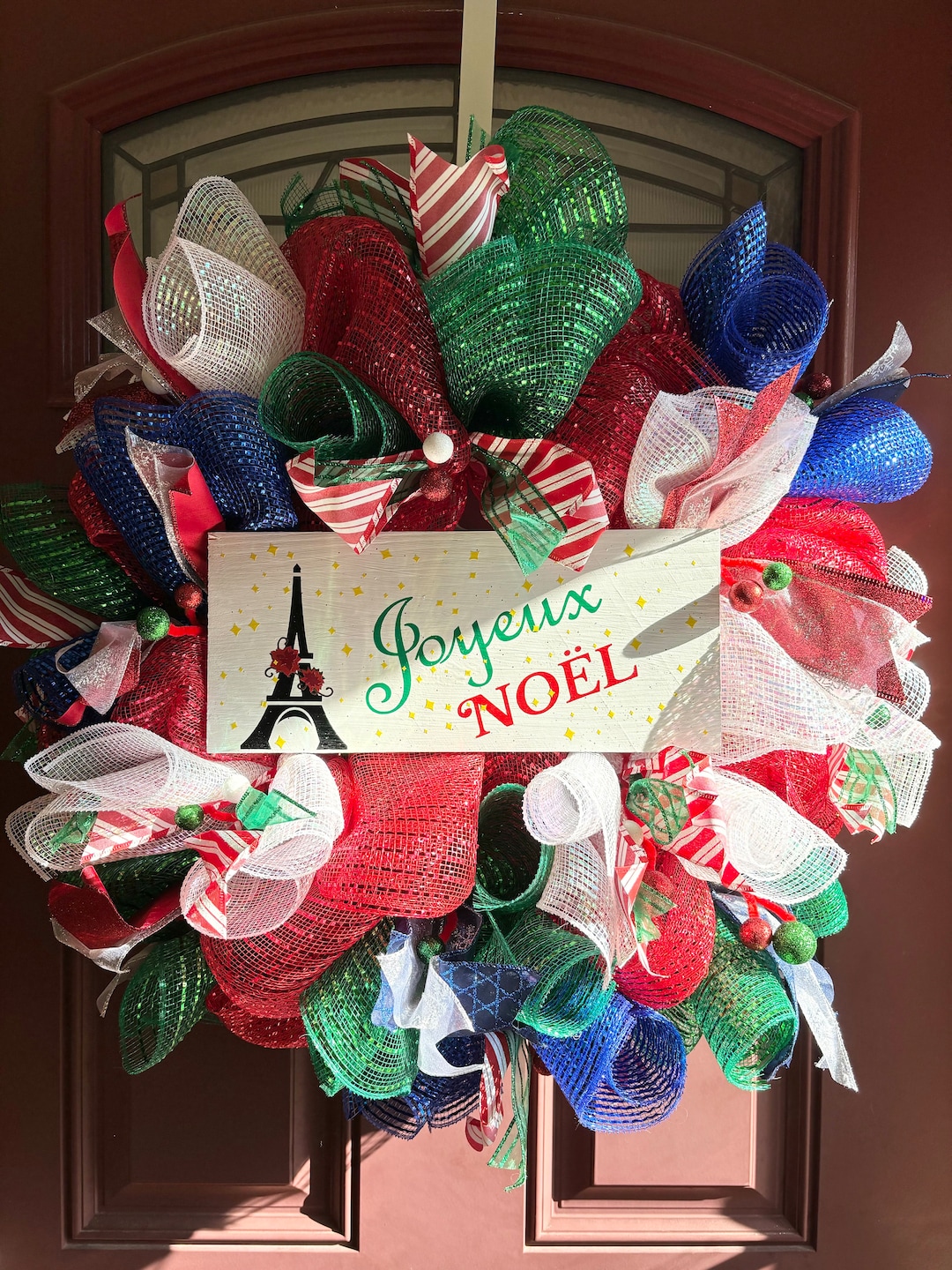 Joyeux Noel Christmas Wreath: French Glitter Decor - Etsy