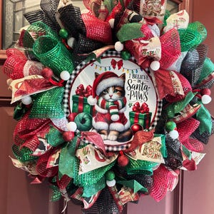 Cat Christmas Wreath, Pet Christmas Decor, Gift For Cat Lover, Cute Christmas Wreath, Cat Decor, Kitten Wreath, Wreath for Front Door