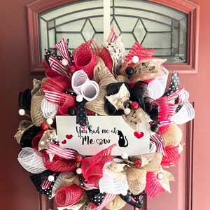 Cat Lover Wreath: Handmade Red, Black & Tan Pet Welcome Decor