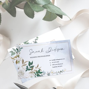 Modelo de cartão de visita floral de casamento Download instantâneo, fácil personalização, PDF editável, cartão de visita para impressão