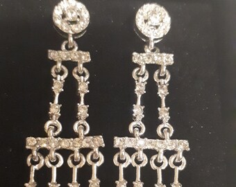 Collana e orecchini vintage Avon color argento con strass trasparenti – Set di gioielli da sposa