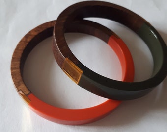 Wooden bracelets, Set of 2 Walnut wood bracelet, Circle wood bracelets