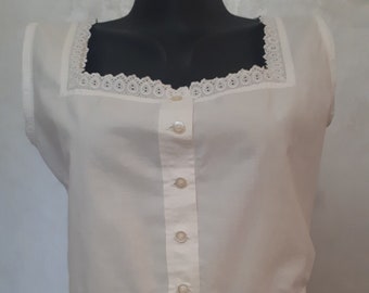 Antique French 2010s white cotton camisole, buttoned top blouse