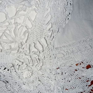 Vintage large tablecloth, Lace and cut work embroidery