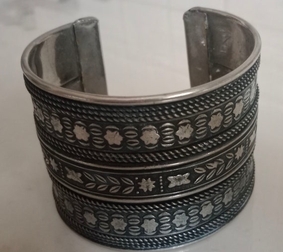 Patterned Cuff Bracelet With Embossed Scroll Desi… - image 1