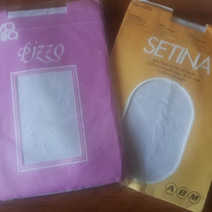 Vintage Pantyhose Tights from 90s, White with Pattern, 2 pairs