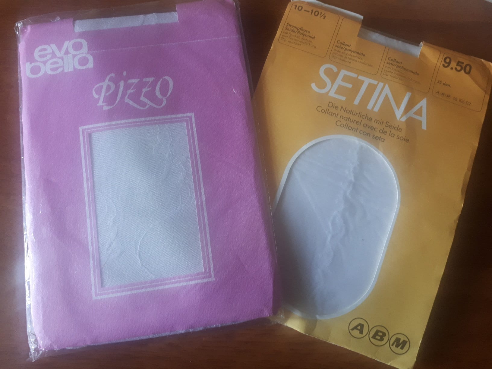 Vintage Pantyhose Tights from 90s, White with Pattern, 2 pairs