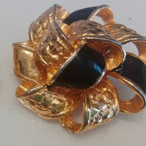 Vintage Gold-Plated Clip On Earrings: Black Enamel Statement Jewelry