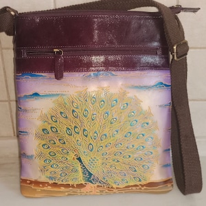 Vintage bolso de cuero con herramientas a mano / bolso / pavo real / correa de hombro
