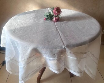Vintage White Cotton Tablecloth: Fine Transparent Fabric (140x170 cm)